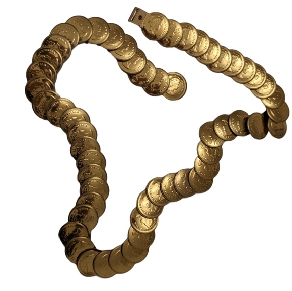 COIN VINTAGE Belt Stretch Embossed Gold Boho Medallion Retro Y2K Maximalist Glam - Picture 6 of 15